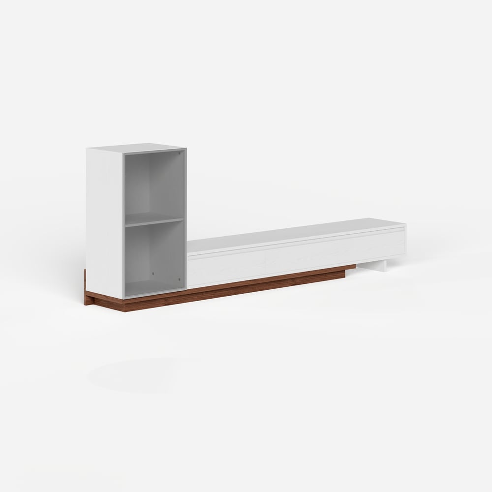 Fero White & Walnut Extendable TV Stand with Bookcase & LED Lighting(98"-155") window image