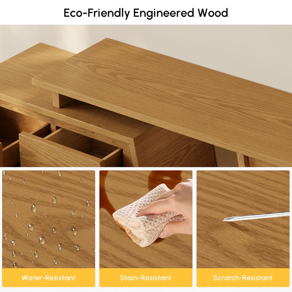 Meuble TV extensible Fero Natural avec 3 tiroirs (1200 mm-1800 mm) image de fenêtre