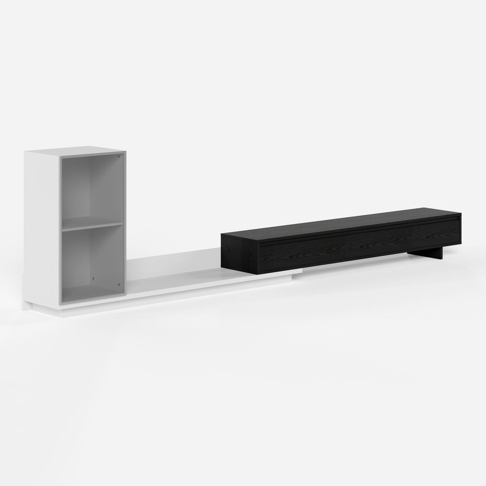 Fero White & Black Extendable TV Stand with Bookcase & LED Lighting(98"-155") window image