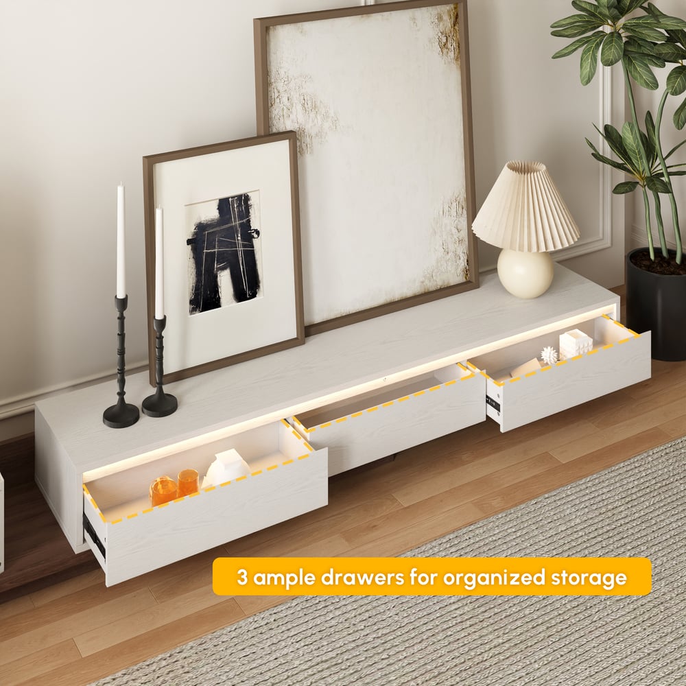 Fero White & Walnut Extendable TV Stand with Bookcase & LED Lighting(98"-155") window image