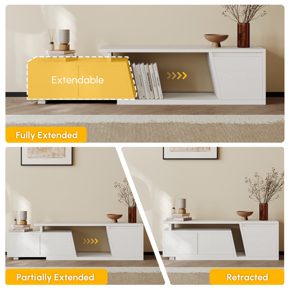 Fero White Extendable TV Stand with 3 Drawers(47"-71") window image