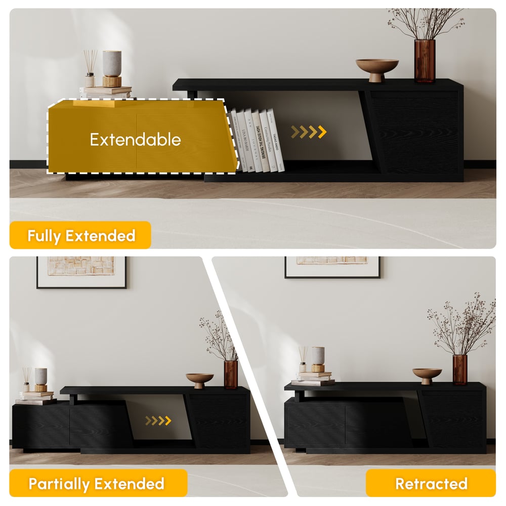 Fero Black Extendable TV Stand with 3 Drawers(1200mm-1800mm) window image