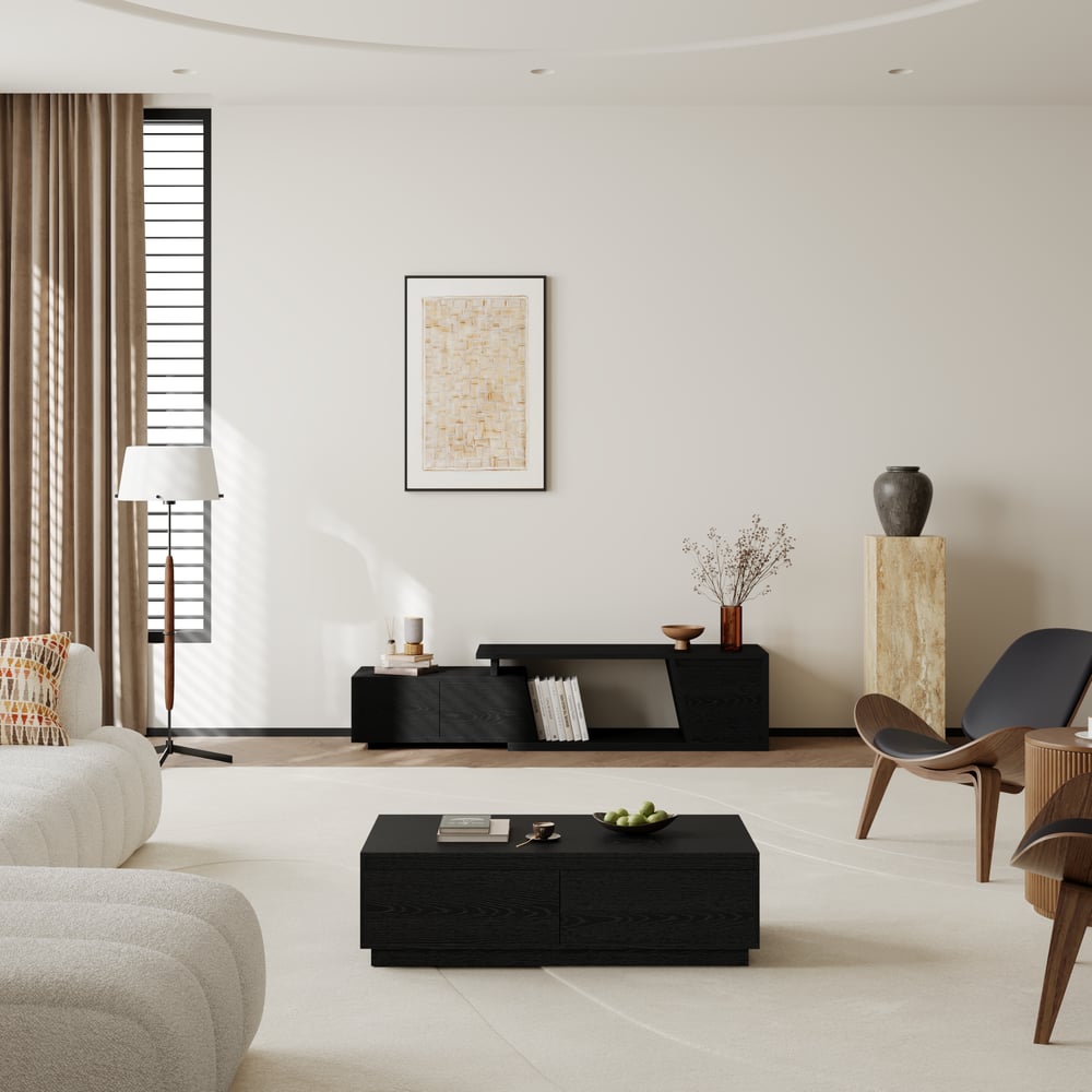 Fero Black Extendable TV Stand with 3 Drawers(1200mm-1800mm) window image