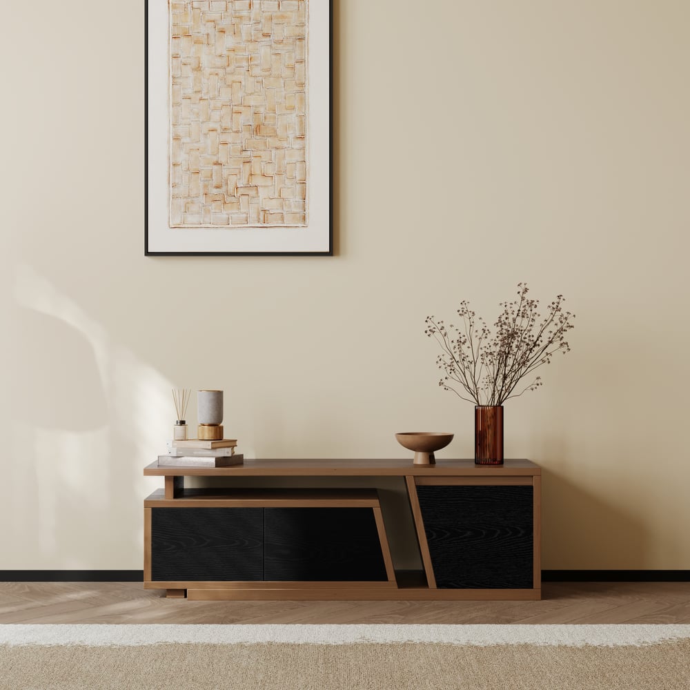 Fero Black & Walnut Extendable TV Stand with 3 Drawers(47"-71") window image