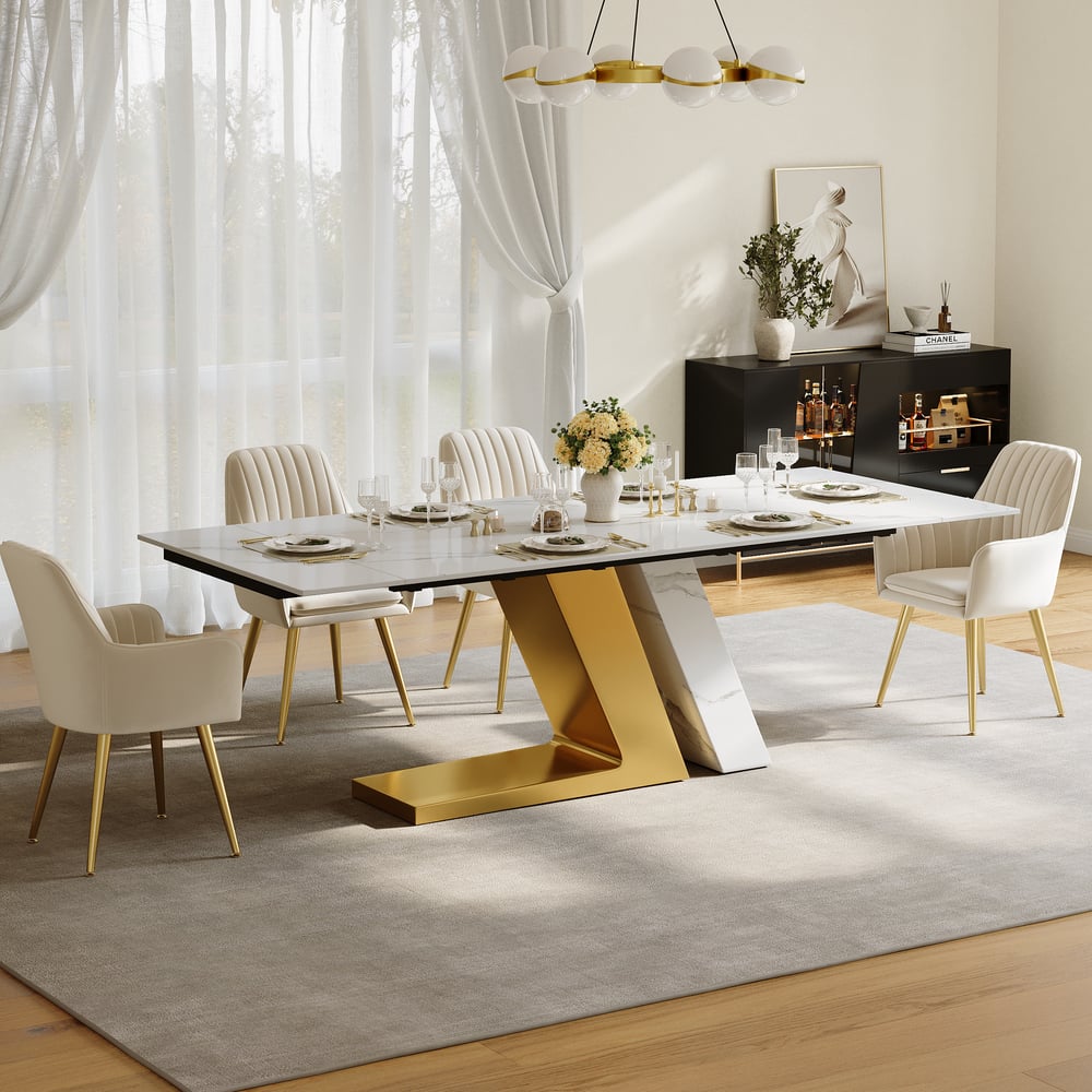 78.7-94.5" Modern Extendable Sintered Stone Dining Table Seats 6-10 People window image