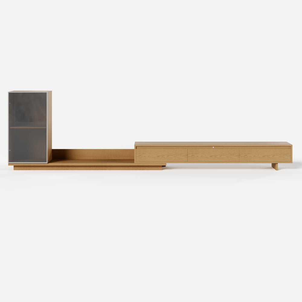 Fero Natural Extendable TV Stand with Bookcase & LED Lighting(98"-155") window image