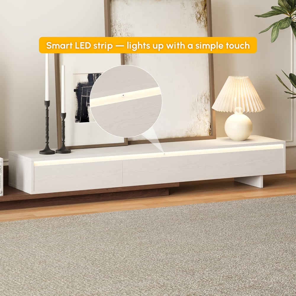 Fero White & Walnut Extendable TV Stand with Bookcase & LED Lighting(98"-155") window image