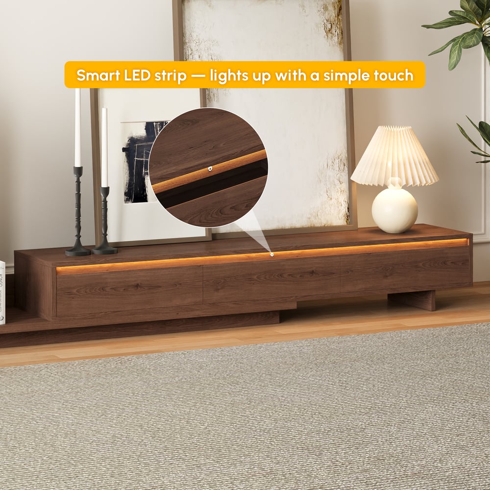 Fero Walnut Extendable TV Stand with Bookshelves & Light(2500mm-3930mm) window image