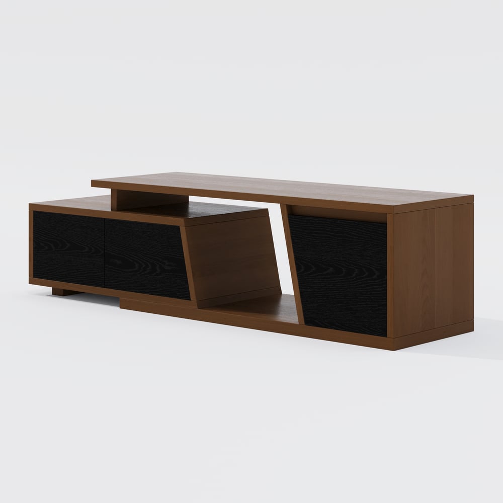 Fero Black & Walnut Extendable TV Stand with 3 Drawers(47"-71") window image