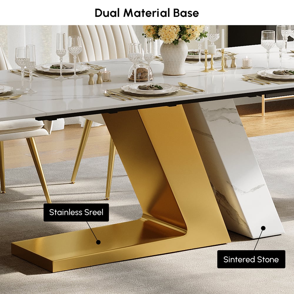 78.7-94.5" Modern Extendable Sintered Stone Dining Table Seats 6-10 People window image