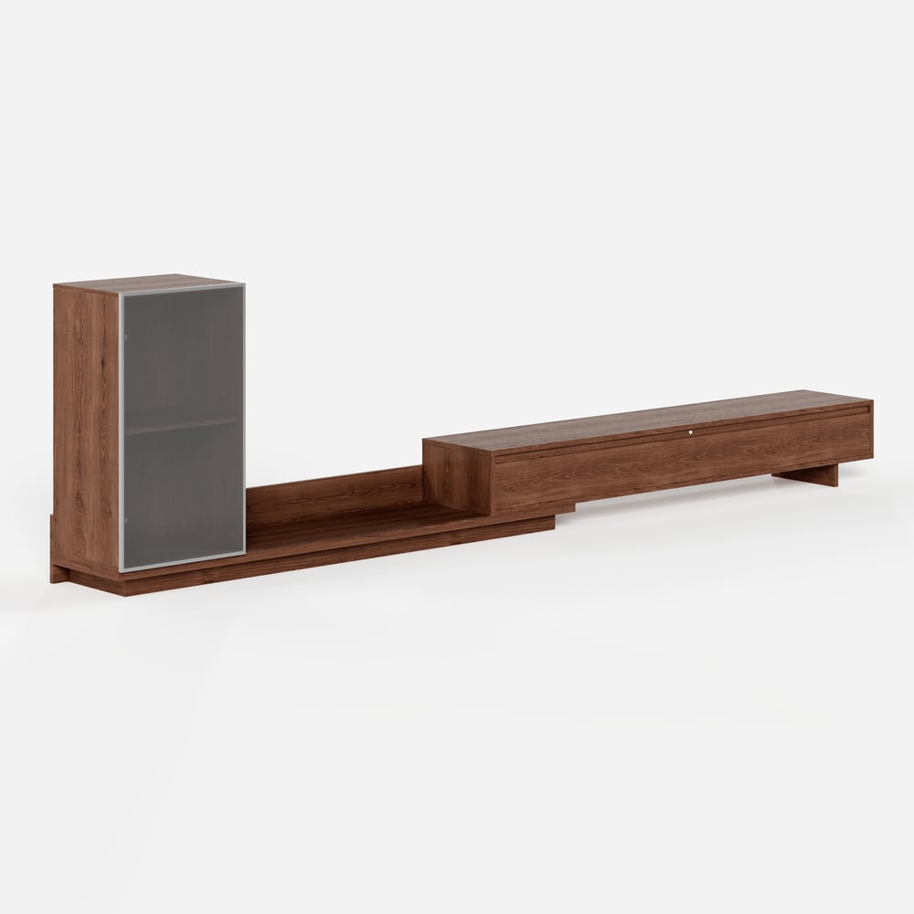 Fero Walnut Extendable TV Stand with Bookshelves & Light(2500mm-3930mm) window image
