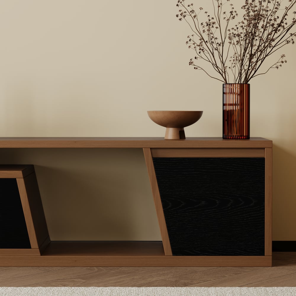 Fero Black & Walnut Extendable TV Stand with 3 Drawers(47"-71") window image