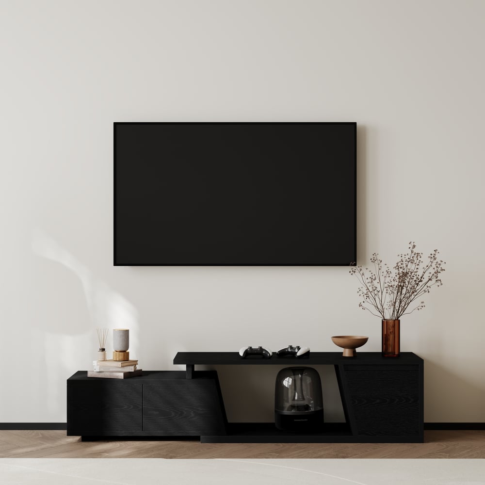 Fero Black Extendable TV Stand with 3 Drawers(1200mm-1800mm) window image