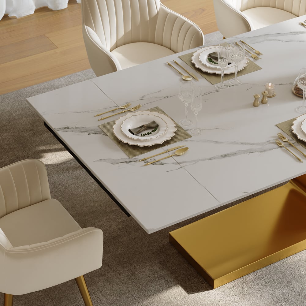 78.7-94.5" Modern Extendable Sintered Stone Dining Table Seats 6-10 People window image