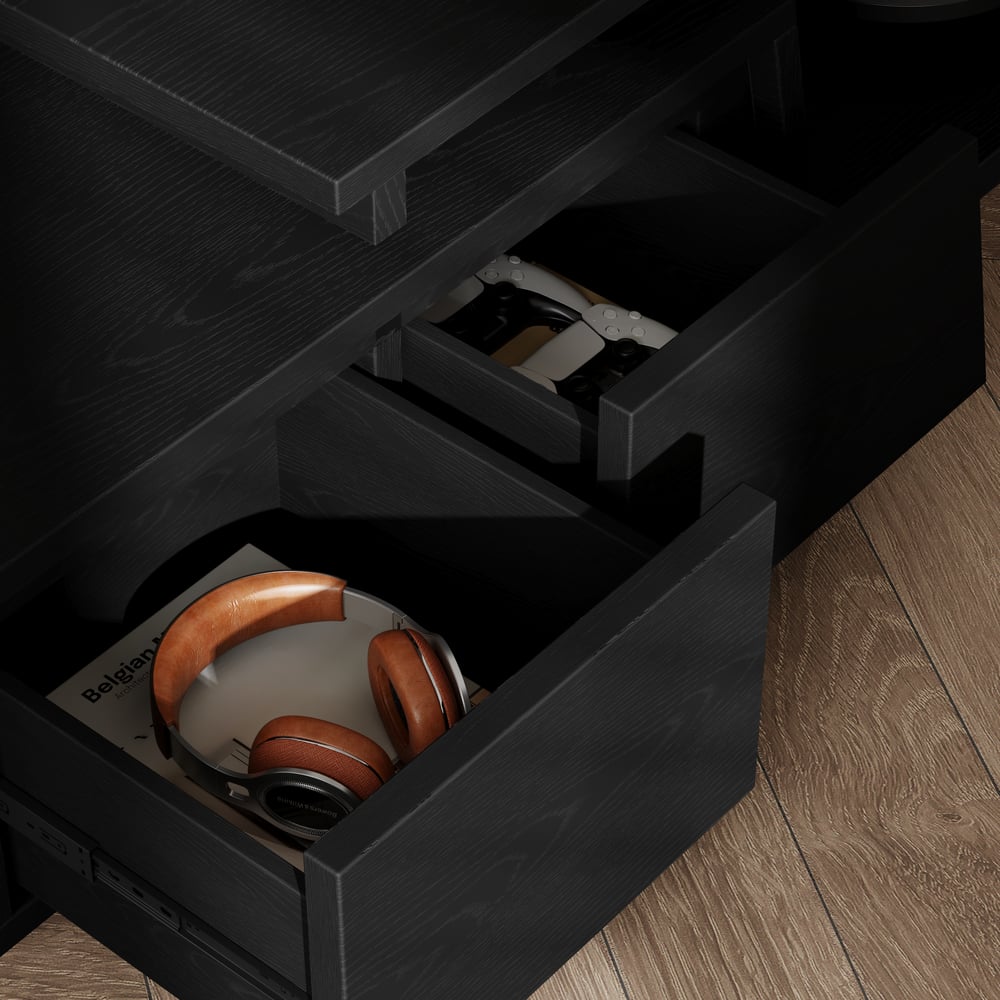 Fero Black Extendable TV Stand with 3 Drawers(1200mm-1800mm) window image