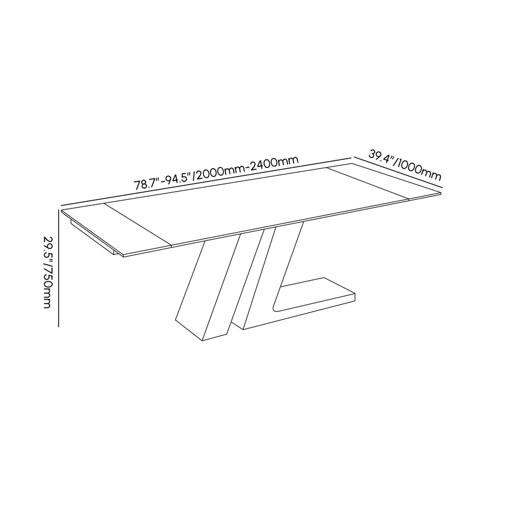 78.7-94.5" Modern Extendable Sintered Stone Dining Table Seats 6-10 People weights dimensions image