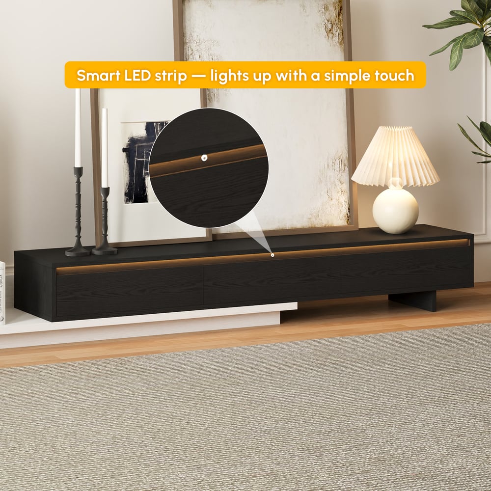 Fero White & Black Extendable TV Stand with Bookcase & LED Lighting(98"-155") window image