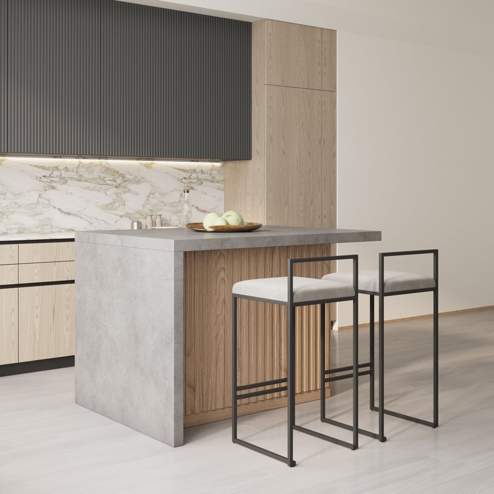 50" Modern Kitchen Island Gray Laminate & 2 Counter Stools Set Storage Cabinet window image