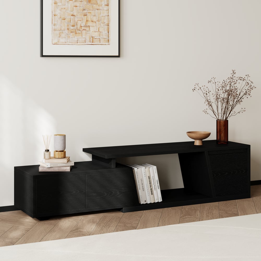 Fero Black Extendable TV Stand with 3 Drawers(1200mm-1800mm) window image