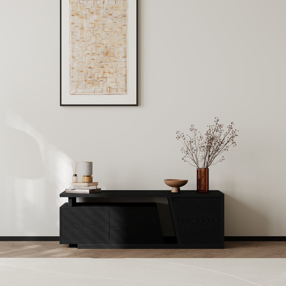 Fero Black Extendable TV Stand with 3 Drawers(1200mm-1800mm) window image