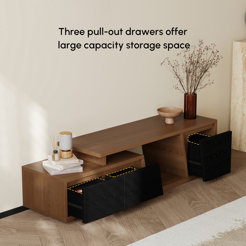 Fero Black & Walnut Extendable TV Stand with 3 Drawers(47"-71") window image