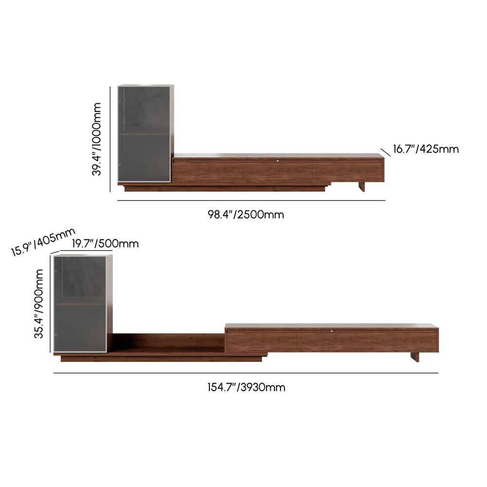 Fero Walnut Extendable TV Stand with Bookshelves & Light(2500mm-3930mm) weights dimensions image