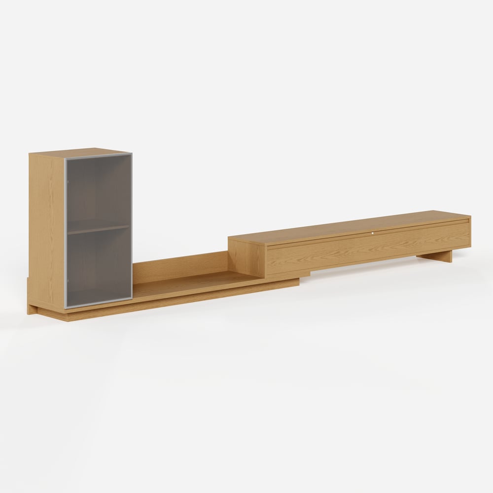 Fero Natural Extendable TV Stand with Bookcase & LED Lighting(98"-155") window image