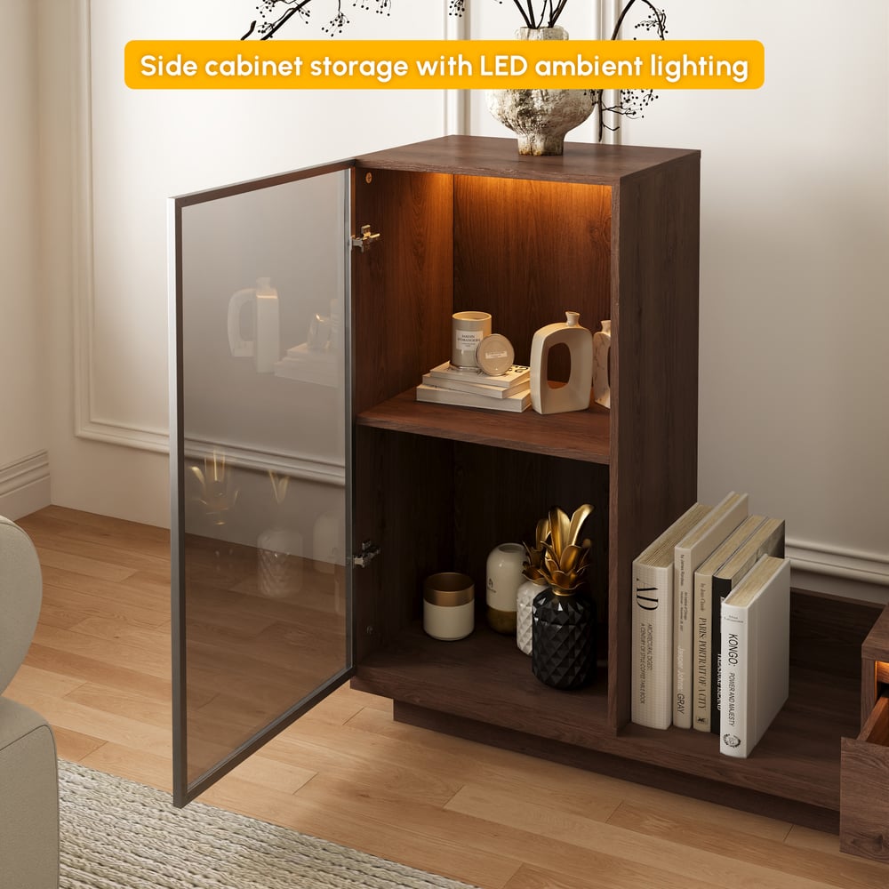 Fero Walnut Extendable TV Stand with Bookshelves & Light(2500mm-3930mm) window image