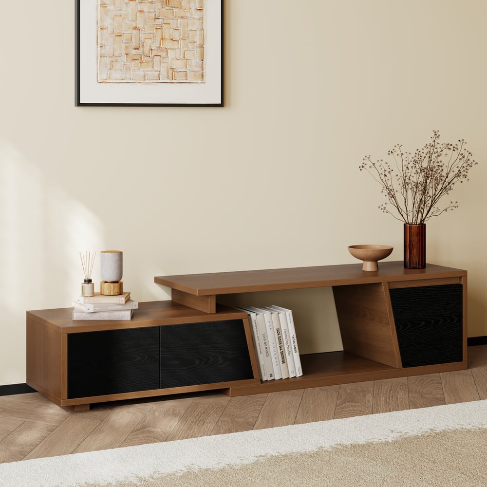 Fero Black & Walnut Extendable TV Stand with 3 Drawers(47"-71") window image