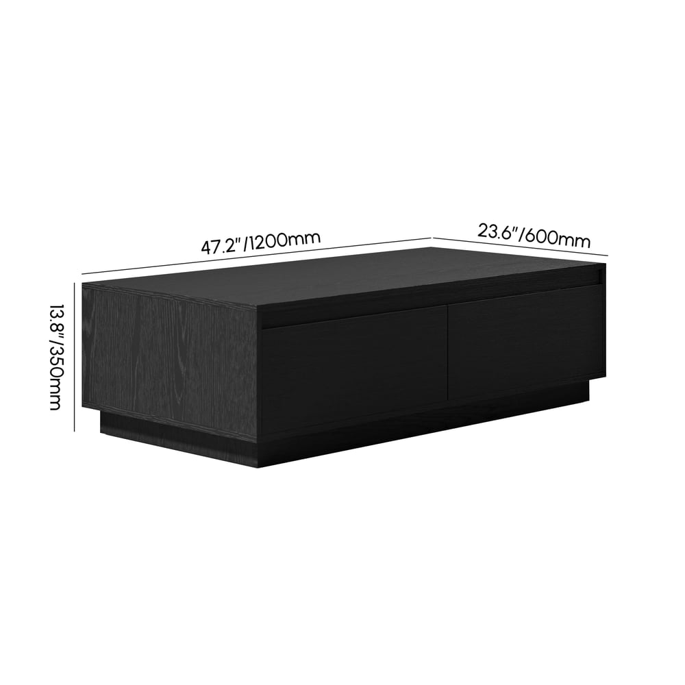 1200mm Mid Century Rectangular Black Block Coffee Table weights dimensions image