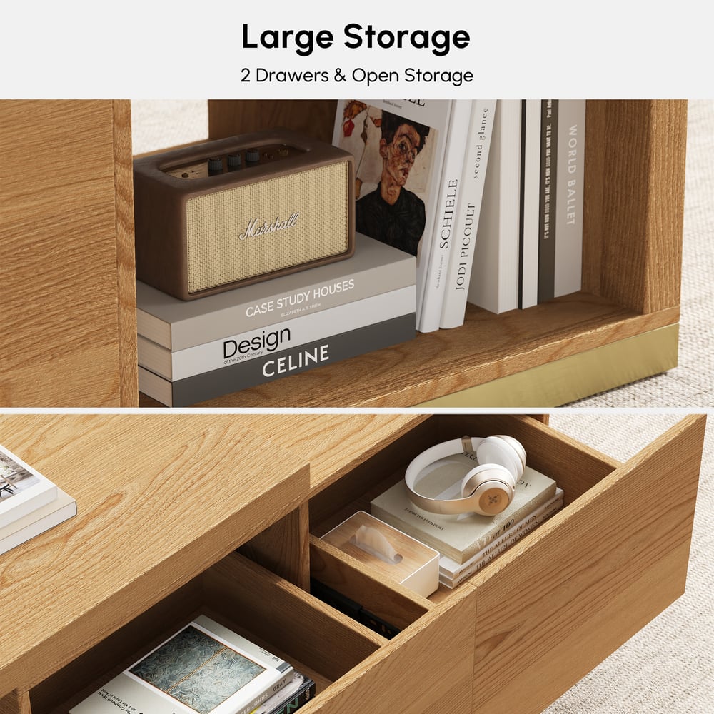 Ensemble meuble TV extensible et table basse Mordelle Natural image de fenêtre