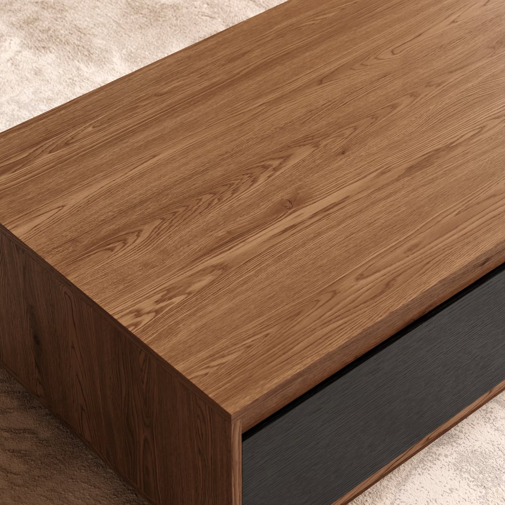 47" Mid Century Rectangular Black & Walnut Block Coffee Table window image