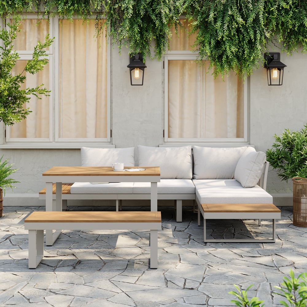 4-Pieces Outdoor Acacia Sectional Sofa Set with Cushion and Side Table window image