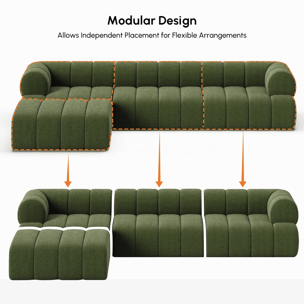 Nimbus 3120mm 4-Piece Channel Chenille Velvet Sectional Sofa with Ottoman window image