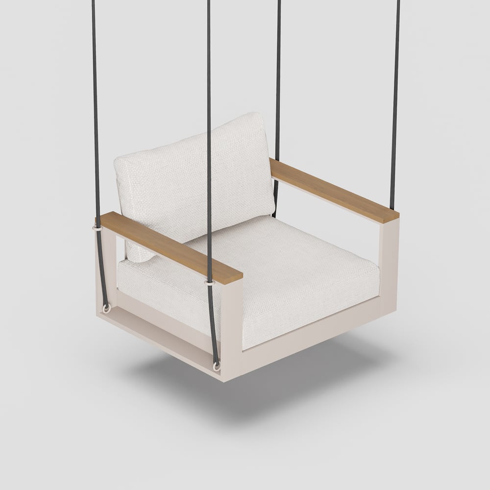 Axis Outdoor Swing Sofa in Warm White Aluminum with Cushion window image