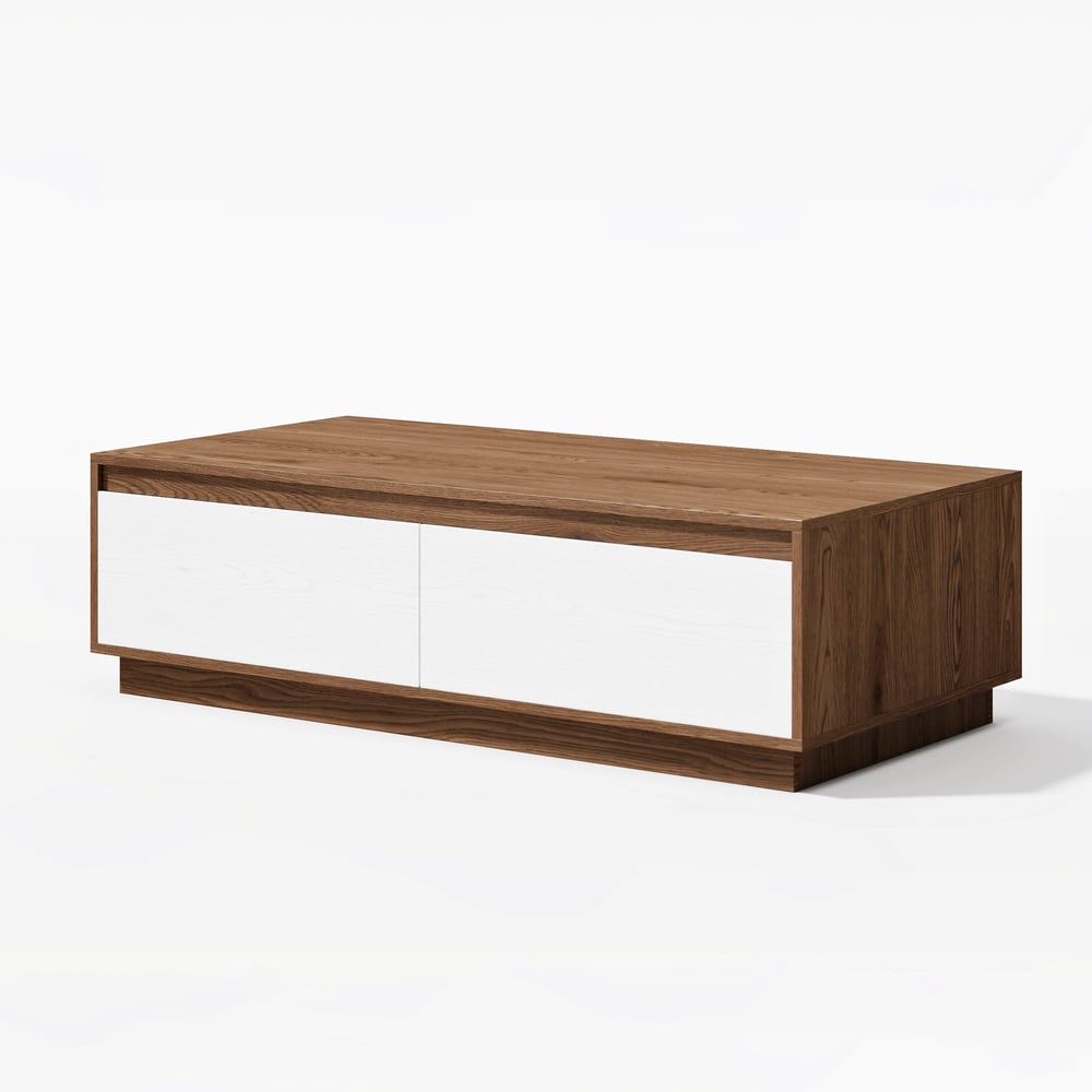 Rechthoekige salontafel van 1200 mm uit het midden van de eeuw, wit en walnootblok Vensterafbeelding