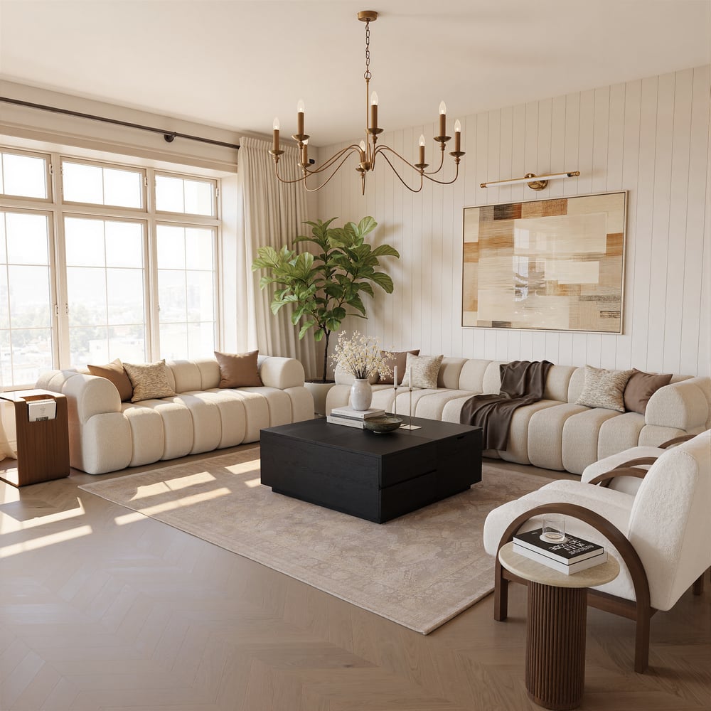 39" vierkante salontafel van travertijnfineer met lift en gesinterde stenen opbergruimte Vensterafbeelding