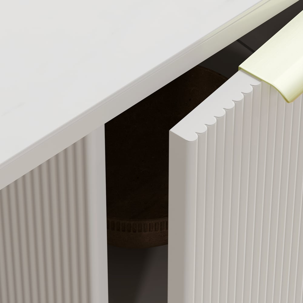 Modern White Ash Wood & Sintered Stone Rectangle Desk with 6 Drawers (63.8") window image