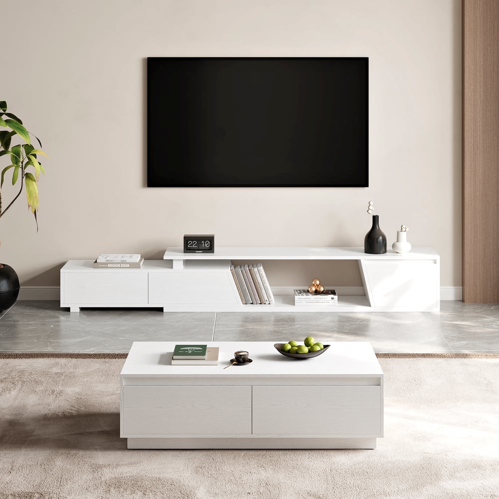 47" Mid Century Rectangular White Block Coffee Table window image