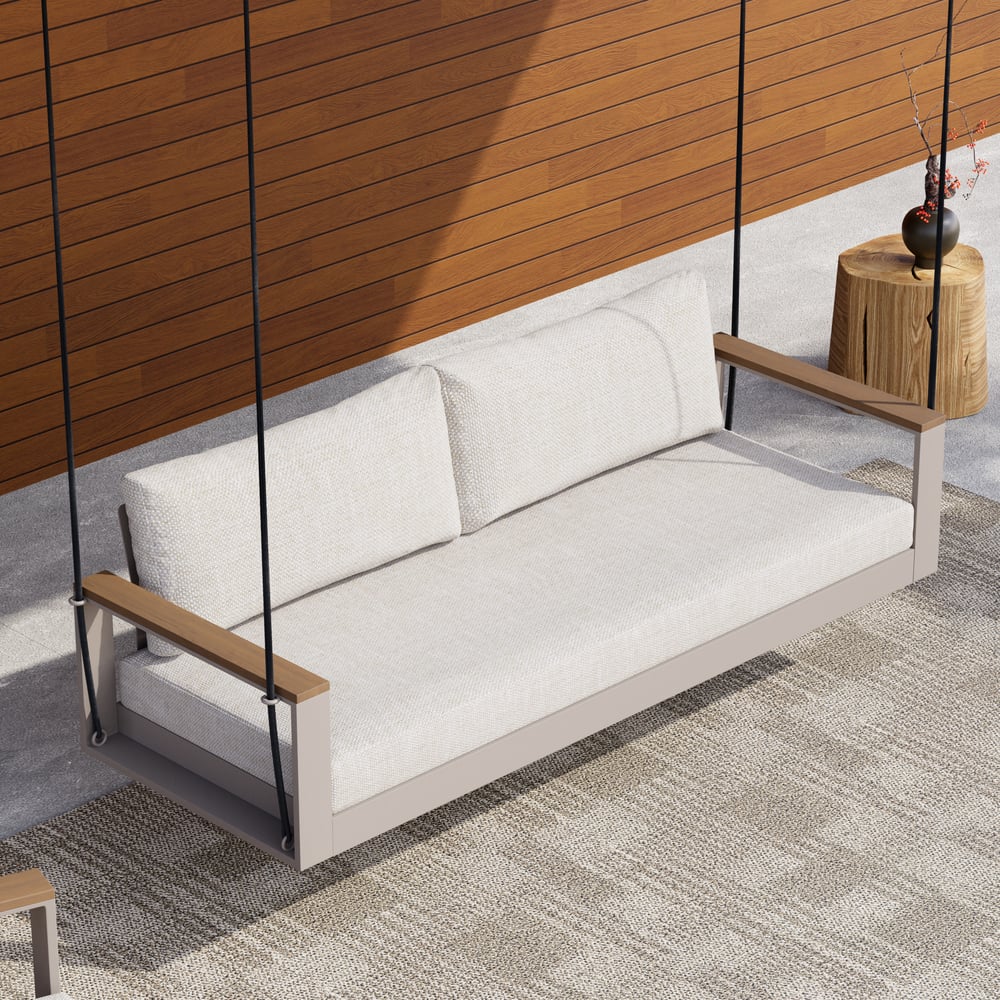 Axis Outdoor Hanging Daybed in Warm White Aluminum with Cushion window image