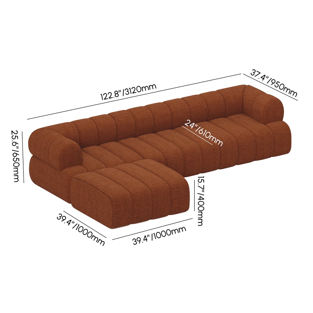 Nimbus Boucle Upholstered Accent Chair 118" Channel Sherpa Linen Sectional Sofa Chaise weights dimensions image