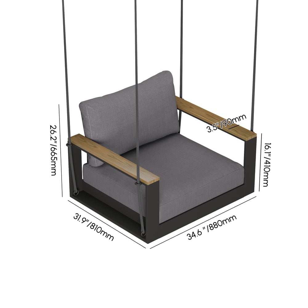 Axis Outdoor Swing Sofa in Matte Gray Aluminum with Cushion weights dimensions image