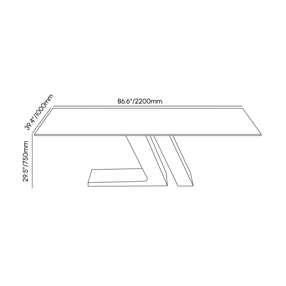 Luxotic Series 86.6" Modern Rectangle Dining Table Sintered Stone Top Seats 6-8 weights dimensions image