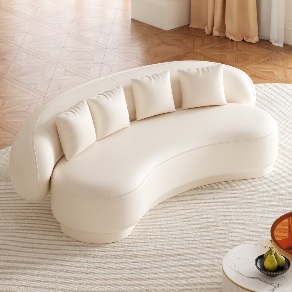 Suncurve Modern Leather Upholstered Sofa 3-Seater Sofa 82.7" White Sofa window image