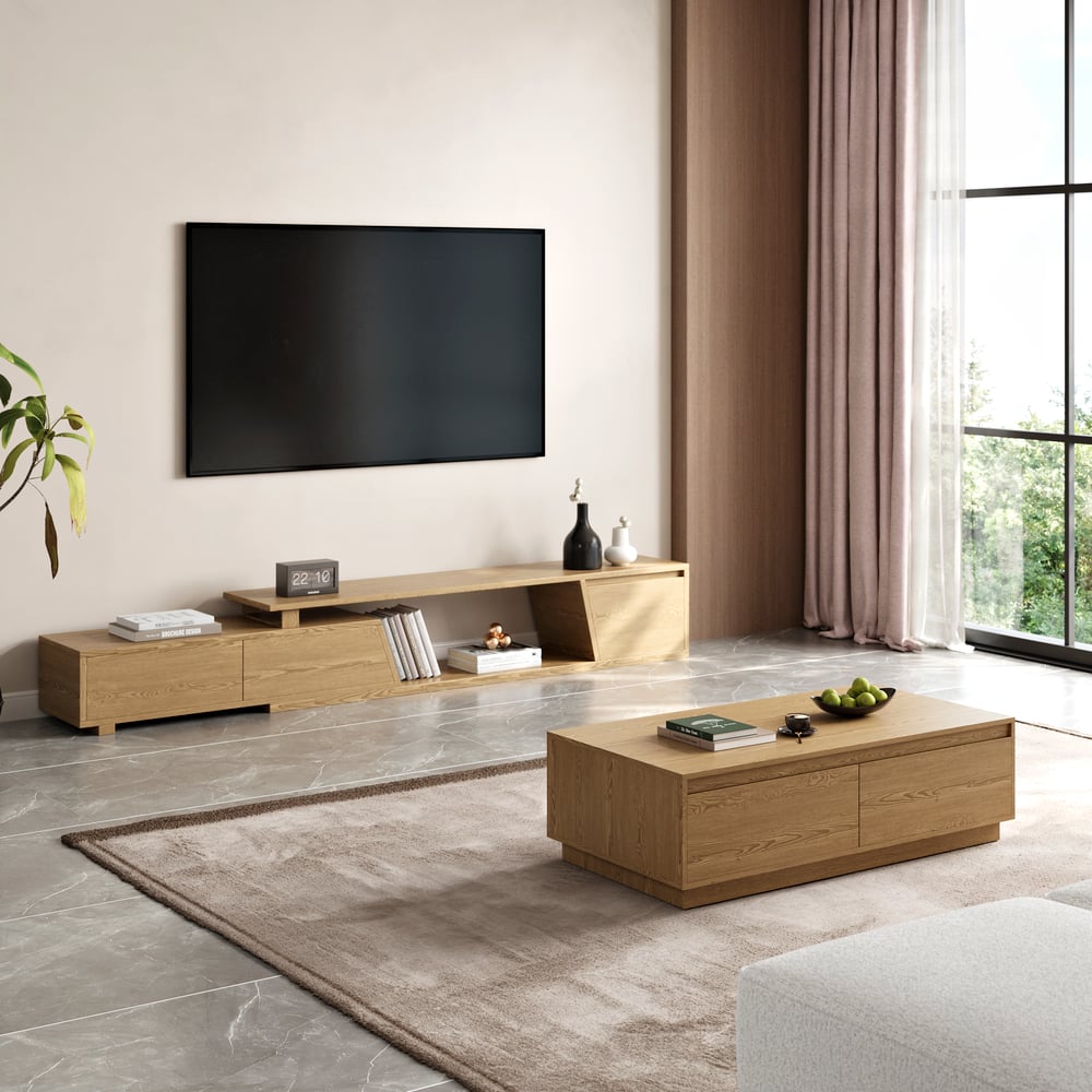 Mesa de café retangular de blocos naturais de meados do século de 1200 mm Imagem da janela