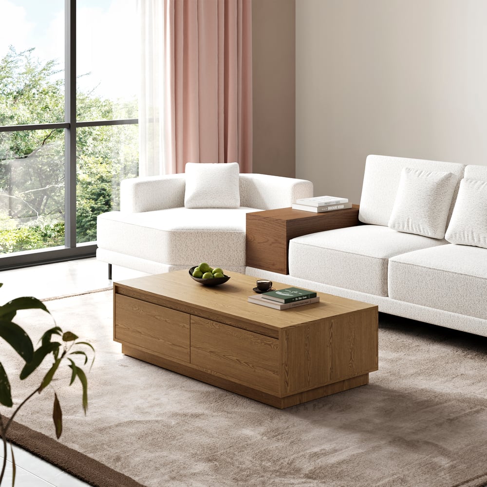 Mesa de café retangular de blocos naturais de meados do século de 1200 mm Imagem da janela