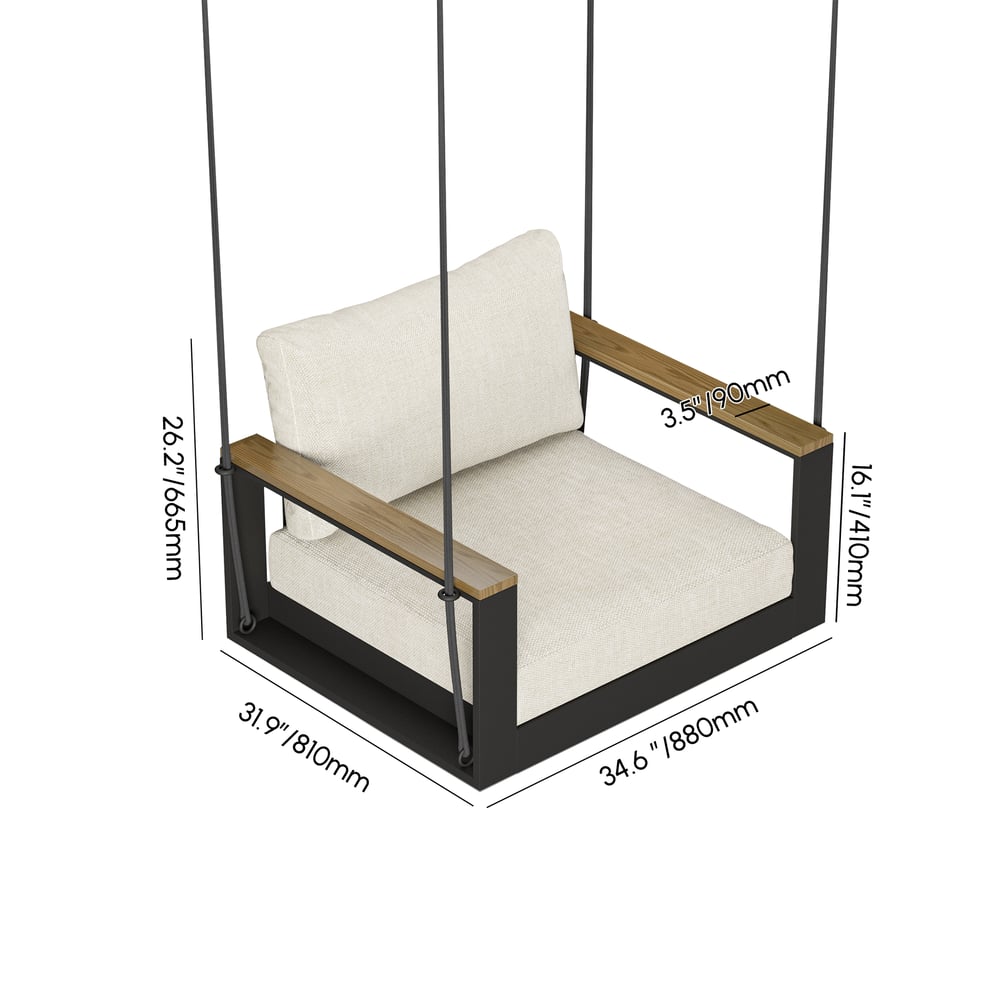 Axis Outdoor Swing Sofa in Matte Gray Aluminum with Cushion weights dimensions image