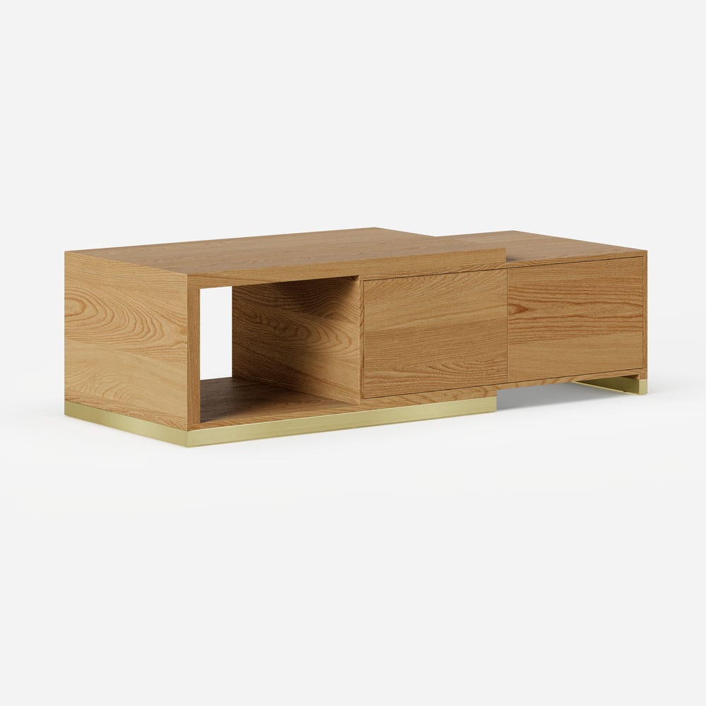 Ensemble meuble TV extensible et table basse Mordelle Natural image de fenêtre
