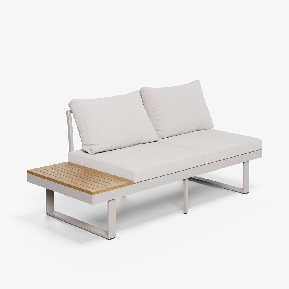 Slatera Outdoor Acacia & Aluminum Modular Sofa Set in Light Gray with Black Cover window image