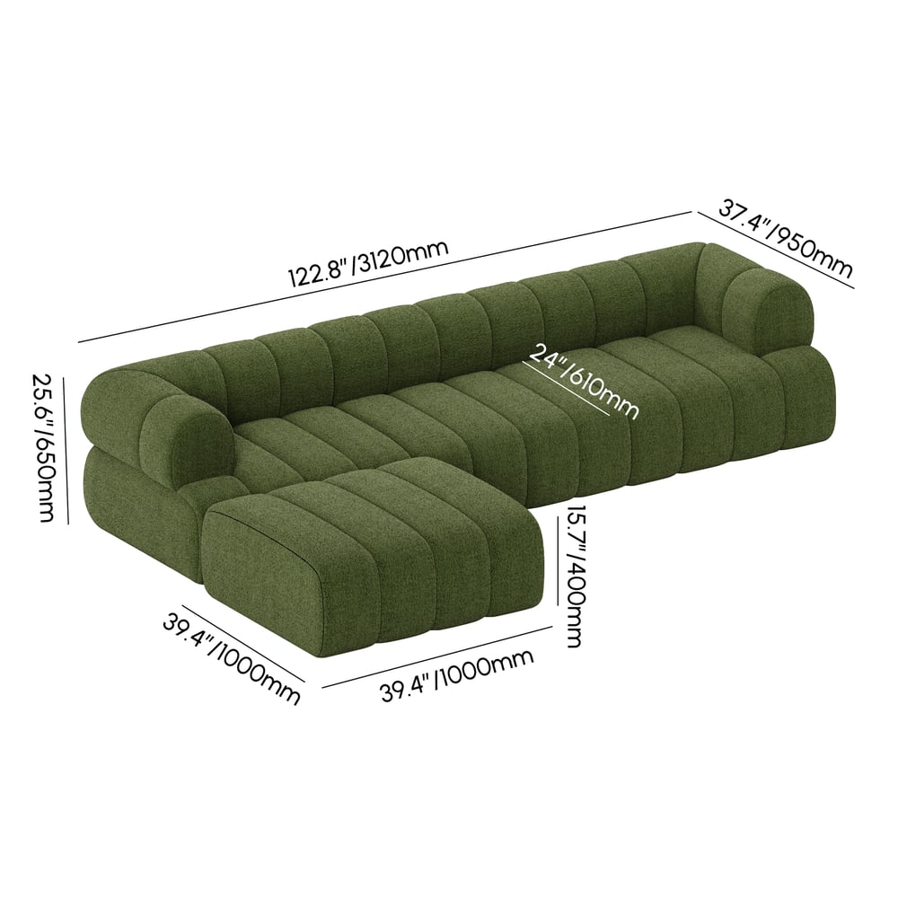 Nimbus 3120mm 4-Piece Channel Chenille Velvet Sectional Sofa with Ottoman weights dimensions image
